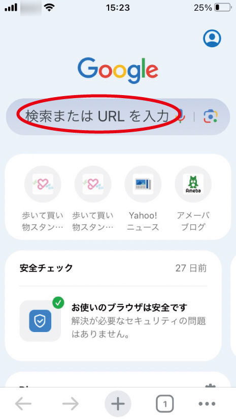 ブラウザへの貼り付け1